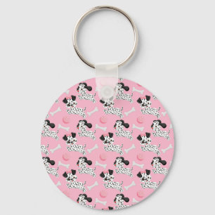 Dalmatians Puppies Black Spots Pink Toy Ball White Keychain