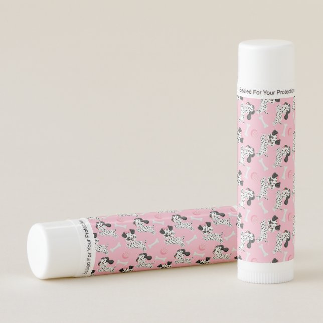 Dalmatians Puppies Black Spots Pink Toy Ball White Lip Balm (Front)