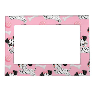 Dalmatians Puppies Black Spots Pink Toy Ball White Magnetic Frame
