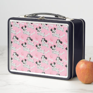 Dalmatians Puppies Black Spots Pink Toy Ball White Metal Lunch Box