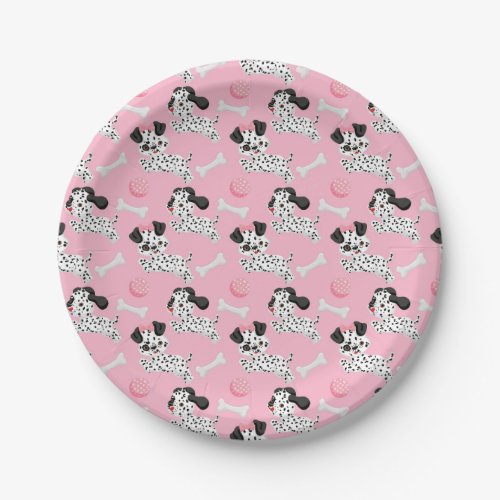 Dalmatians Puppies Black Spots Pink Toy Ball White Paper Plates