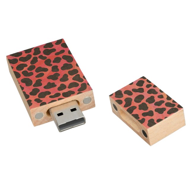 DalmatiDalmatian Black and Red Print Wood Flash Drive (Angled)