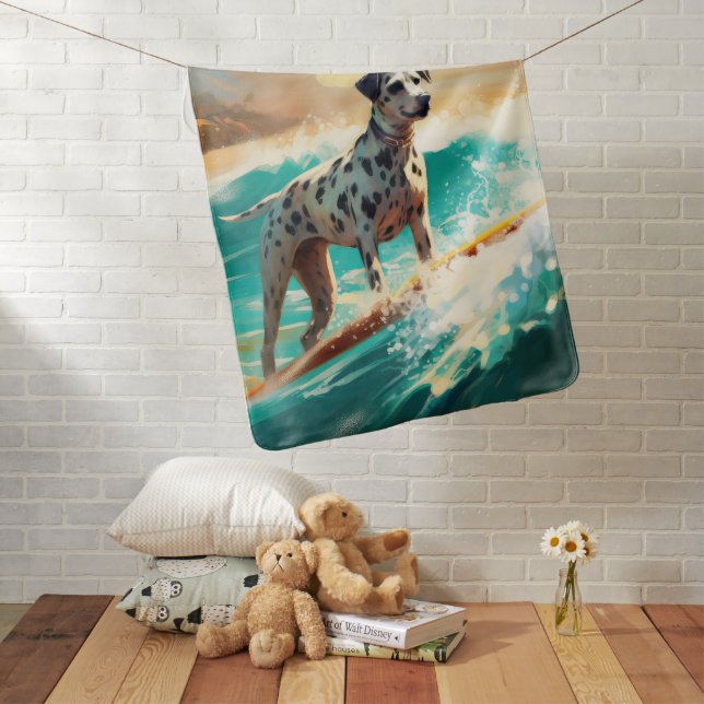 Dalmation Beach Surfing Painting  Baby Blanket (In Situ)