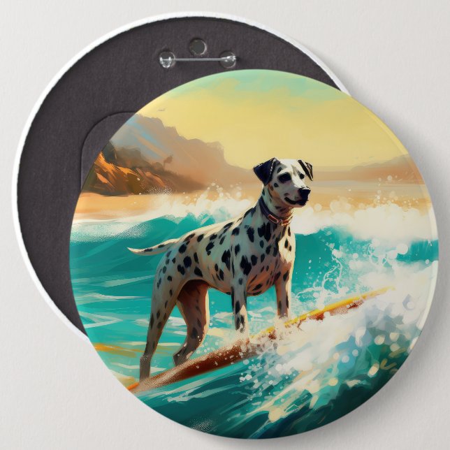 Dalmation Beach Surfing Painting  Button (Front & Back)