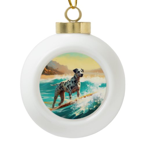 Dalmation Beach Surfing Painting  Ceramic Ball Christmas Ornament