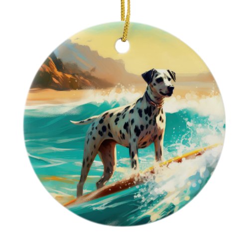 Dalmation Beach Surfing Painting  Ceramic Ornament