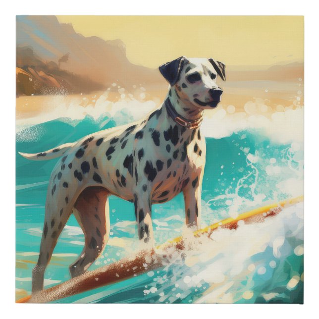 Dalmation Beach Surfing Painting  Faux Canvas Print (Front)