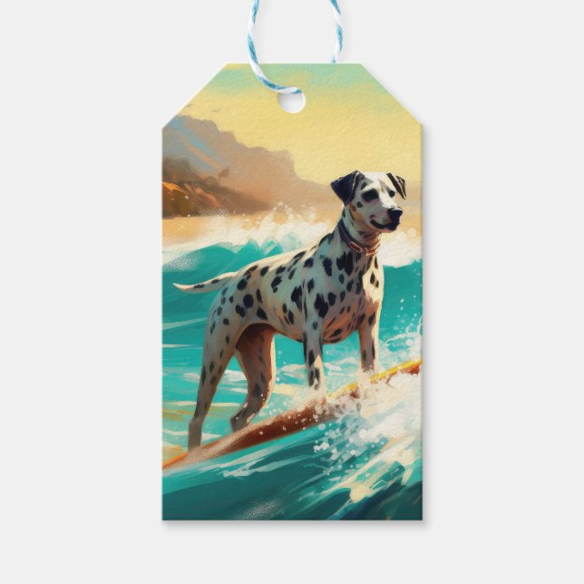 Dalmation Beach Surfing Painting  Gift Tags (Front)