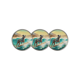 Dalmation Beach Surfing Painting  Golf Ball Marker