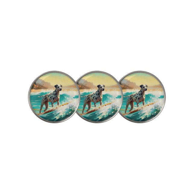 Dalmation Beach Surfing Painting  Golf Ball Marker (3 Up)