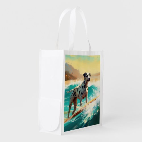 Dalmation Beach Surfing Painting  Grocery Bag