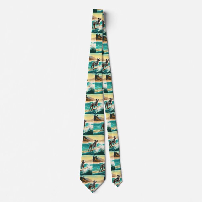 Dalmation Beach Surfing Painting  Neck Tie (Front)