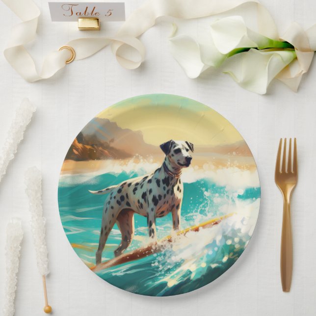 Dalmation Beach Surfing Painting  Paper Plates (Wedding)