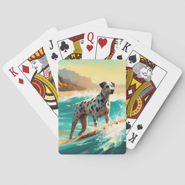 Dalmation Beach Surfing Painting  Poker Cards (Back)
