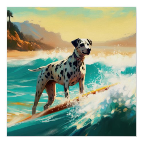 Dalmation Beach Surfing Painting  Poster