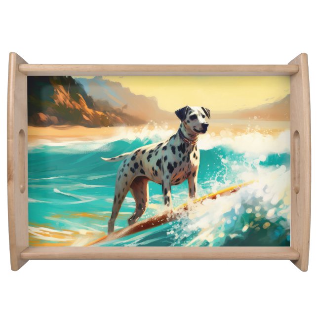 Dalmation Beach Surfing Painting  Serving Tray (Front)