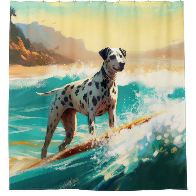 Dalmation Beach Surfing Painting  Shower Curtain (Front)