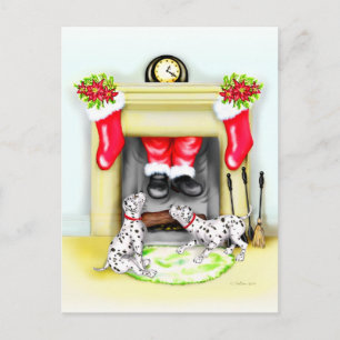 Dalmation Christmas Santa Drops In Holiday Postcard