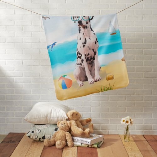 Dalmation Dog on Beach Baby Blanket