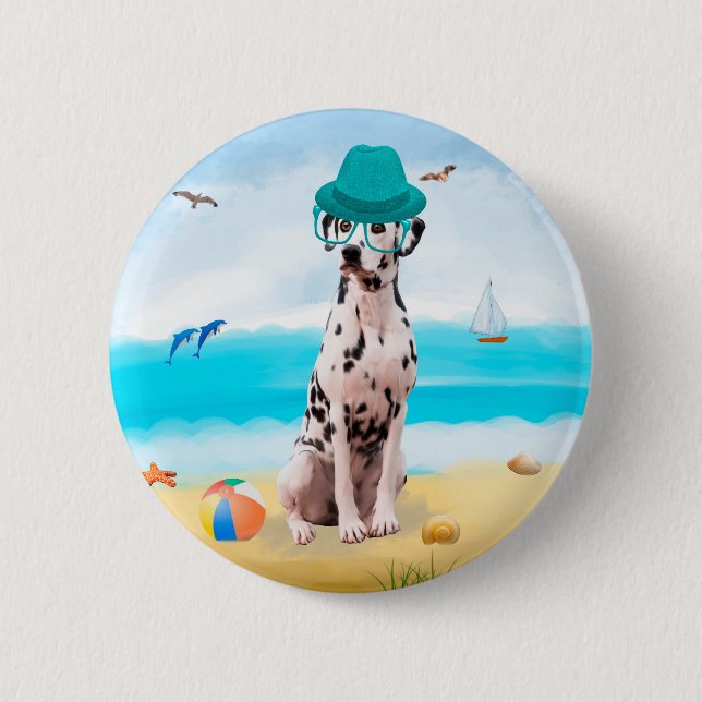 Dalmation Dog on Beach Button (Front)