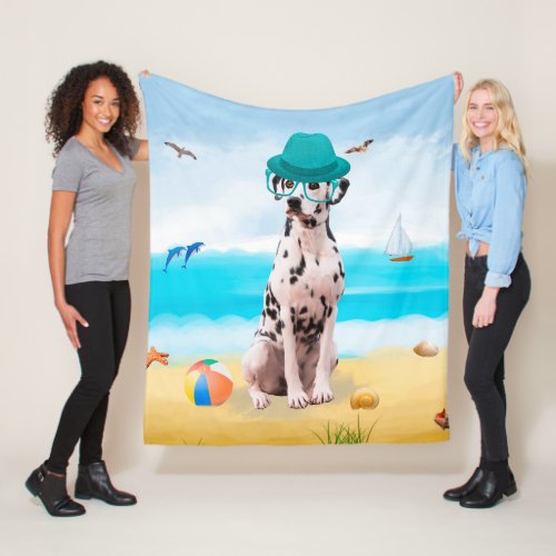 Dalmation Dog on Beach Fleece Blanket