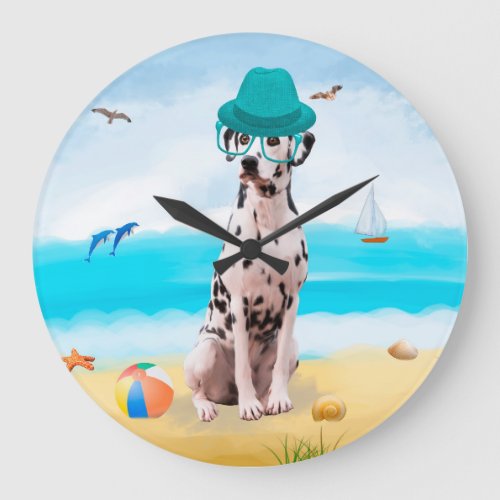Dalmation Dog on Beach Large Clock