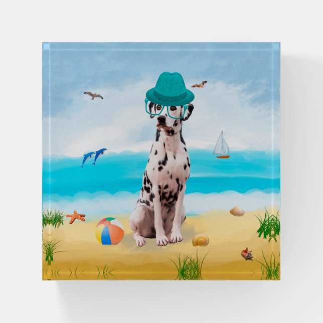 Dalmation Dog on Beach Paperweight (Front)