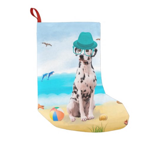 Dalmation Dog on Beach Small Christmas Stocking