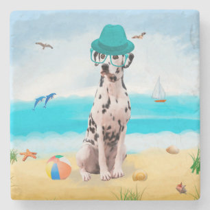 Dalmation Dog on Beach Stone Coaster