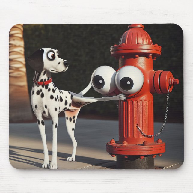 Dalmation Saluting a Red Fire Hydrant Mouse Pad (Front)
