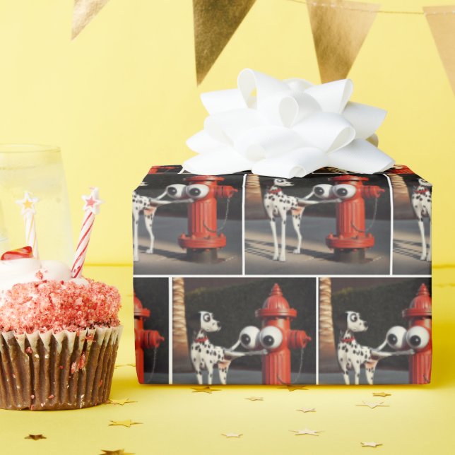 Dalmation Saluting a Red Fire Hydrant Wrapping Paper (Birthday Party)