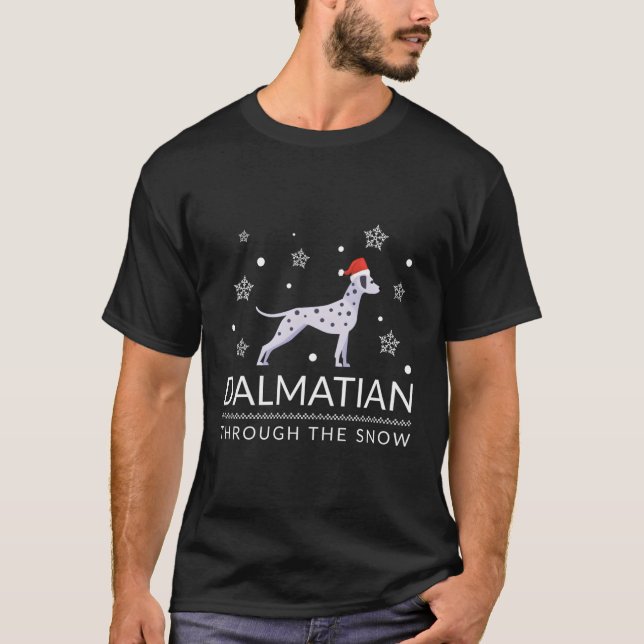 Dalmation Through The Snow Design For Christmas T-Shirt (Front)
