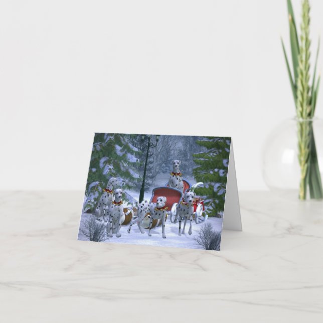 Dalmations Pull Santa's Sleigh Christmas Card (Front)