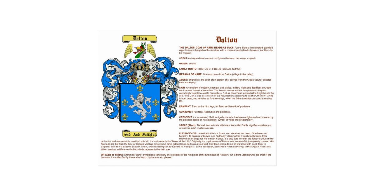 Dalton (meaning(irish)) postcard