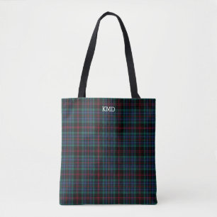 Daly Clan Tartan Blue Plaid Monogram Tote Bag