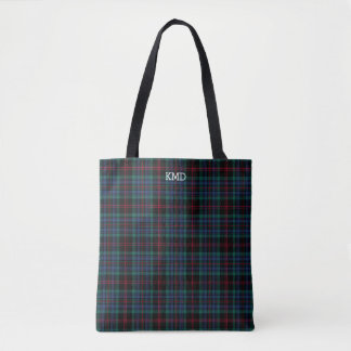 Daly Clan Tartan Blue Plaid Monogram Tote Bag