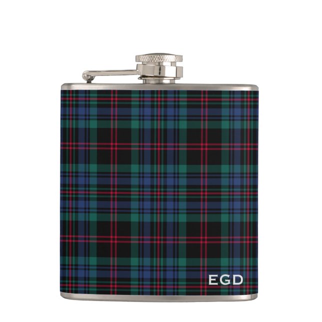 Daly Tartan Monogram Royal Blue Plaid Flask (Front)