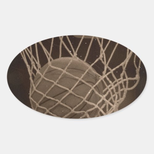 Damaged Basketball Photo Oval Sticker