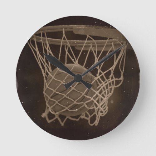 Damaged Basketball Photo Round Clock