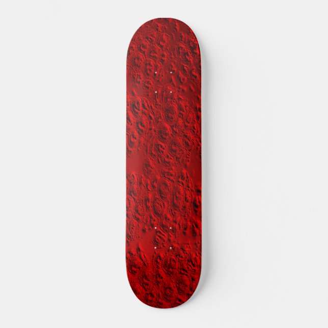 Damaged red metal skateboard (Front)