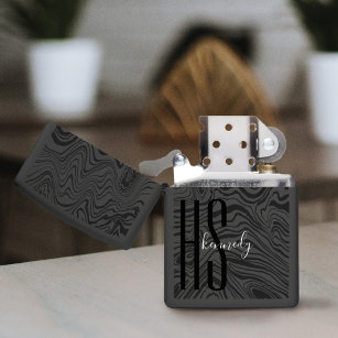 Damascus Black Pattern Custom Monogram & Name Zippo Lighter