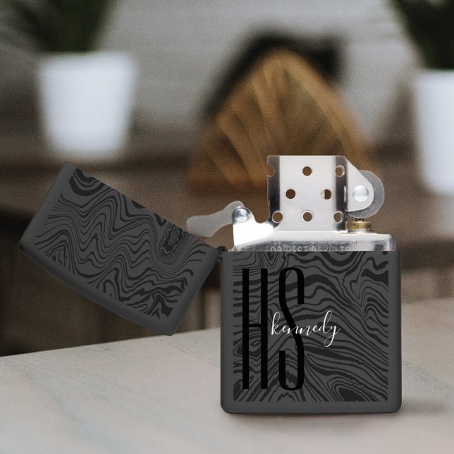 Damascus Black Pattern Custom Monogram & Name Zippo Lighter (Creator Uploaded)