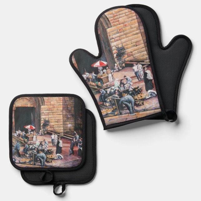 Damascus Golden Gate, Old Jerusalem Oven Mitt & Pot Holder Set (Front/Back)