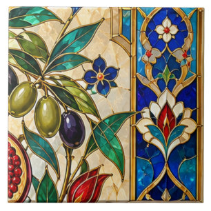 Damascus & Ottoman Olive and Tulip Stained Glass Ceramic Tile