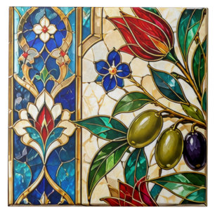 Damascus & Ottoman Olive Branch Stained Glass Ceramic Tile