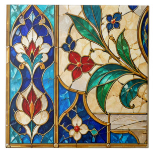 Damascus & Ottoman Tulip Floral Stained Glass Ceramic Tile