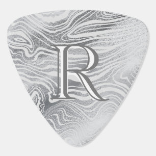 Damascus Silver Steel Pattern Custom Monogram Guitar Pick