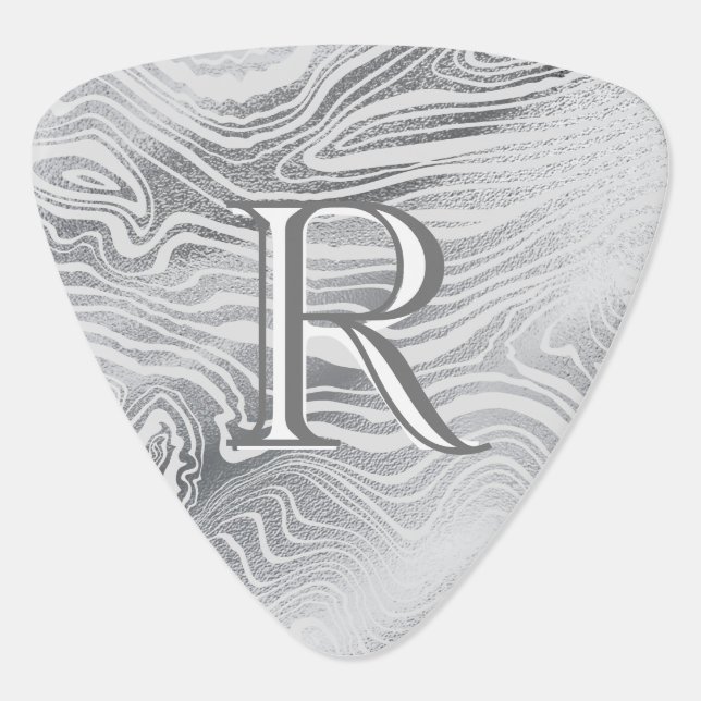 Damascus Silver Steel Pattern Custom Monogram Guitar Pick (Back)