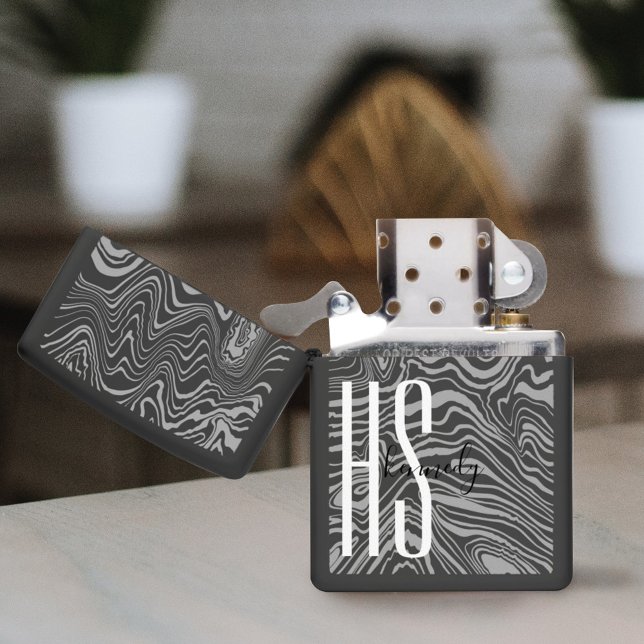 Damascus Steel Pattern Custom Monogram & Name Zippo Lighter (Creator Uploaded)