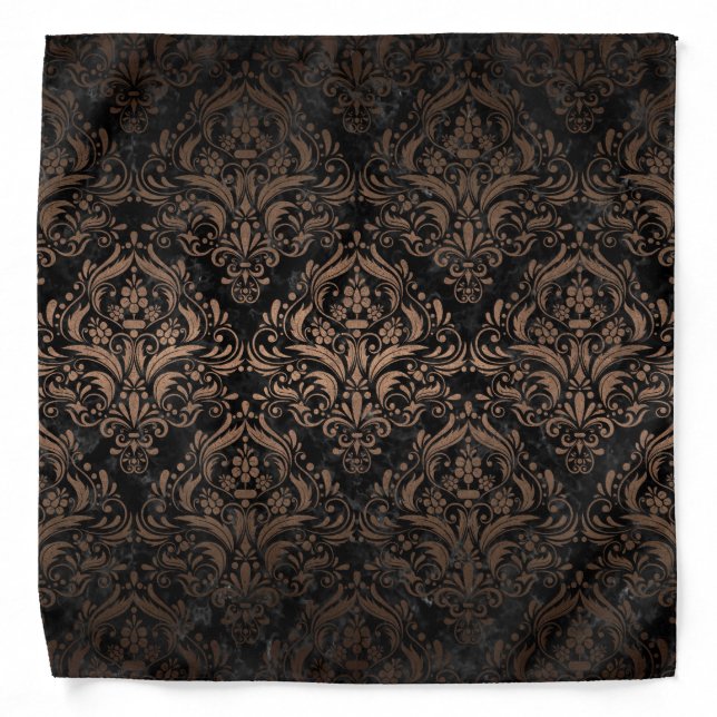 DAMASK1 BLACK MARBLE & BRONZE METAL BANDANA (Front)